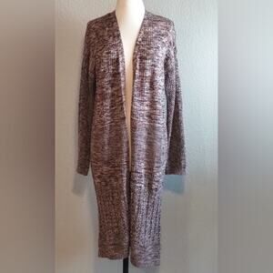Marled Reunited Clothing Brown Neutrals Knit Open Front Duster Kimono Cardigan M